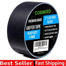 Black Gaffers Tape 30 Yards x 2 Inch x 11Mil- Waterproof, No Residue, Non-Ref...