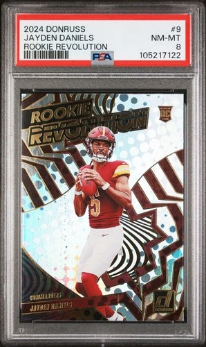 Jayden Daniels 2024 Panini Donruss #9 Rookie Revolution RC PSA 8