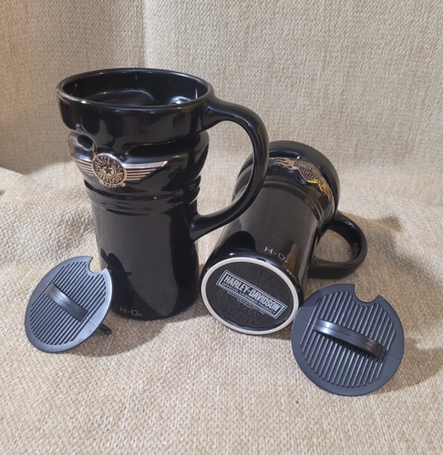 Harley Davidson 12oz Black Ceramic Travel Tumble/ Mug Cup ** 2 for One - Picture 2 of 4