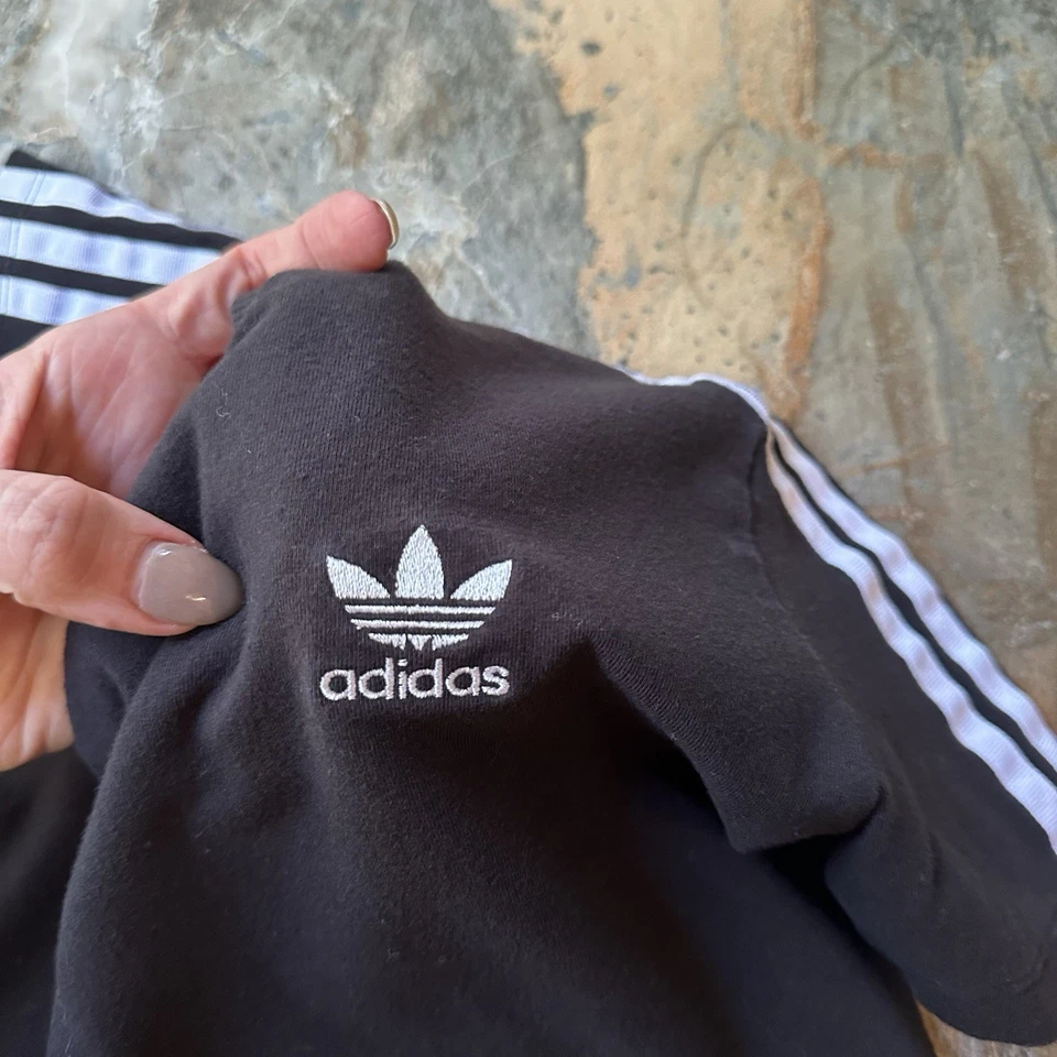 Adidas Cropped T-Shirt Women's Size Medium Black with 3 Stripes - Image 2 of 4