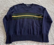 Vintage Polo Ralph Lauren Cable Knit Sweater Stripe V-Neck 90s Pullover Mens L