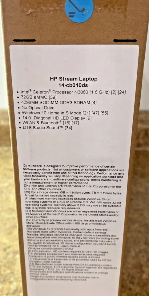 HP Stream 14-cb010ds (32GB, Celeron N3060, 4GB, Blue) Brand New Windows 10 - Image 3 of 4
