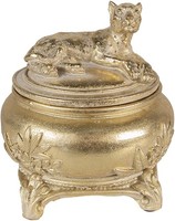 Clayre & Eef 6PR3729 SchmuckkäStchen Panther Ø 13X14 Cm Goldfarbig
