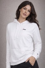 FILA Women Fleece Hoodie Hooded White Sweater Sweatshirt Pullover Top L New NWT