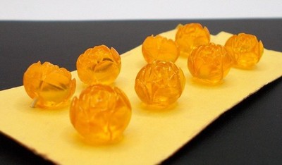 Vintage Realistic Flower Buttons Clear Plastic Yellow Orange Housedress 50s Set