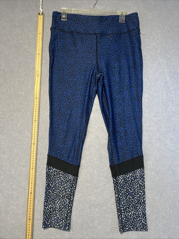 Seed Sport L Women Active Yoga Giraffe Print Blue Full Length Tights Exercise