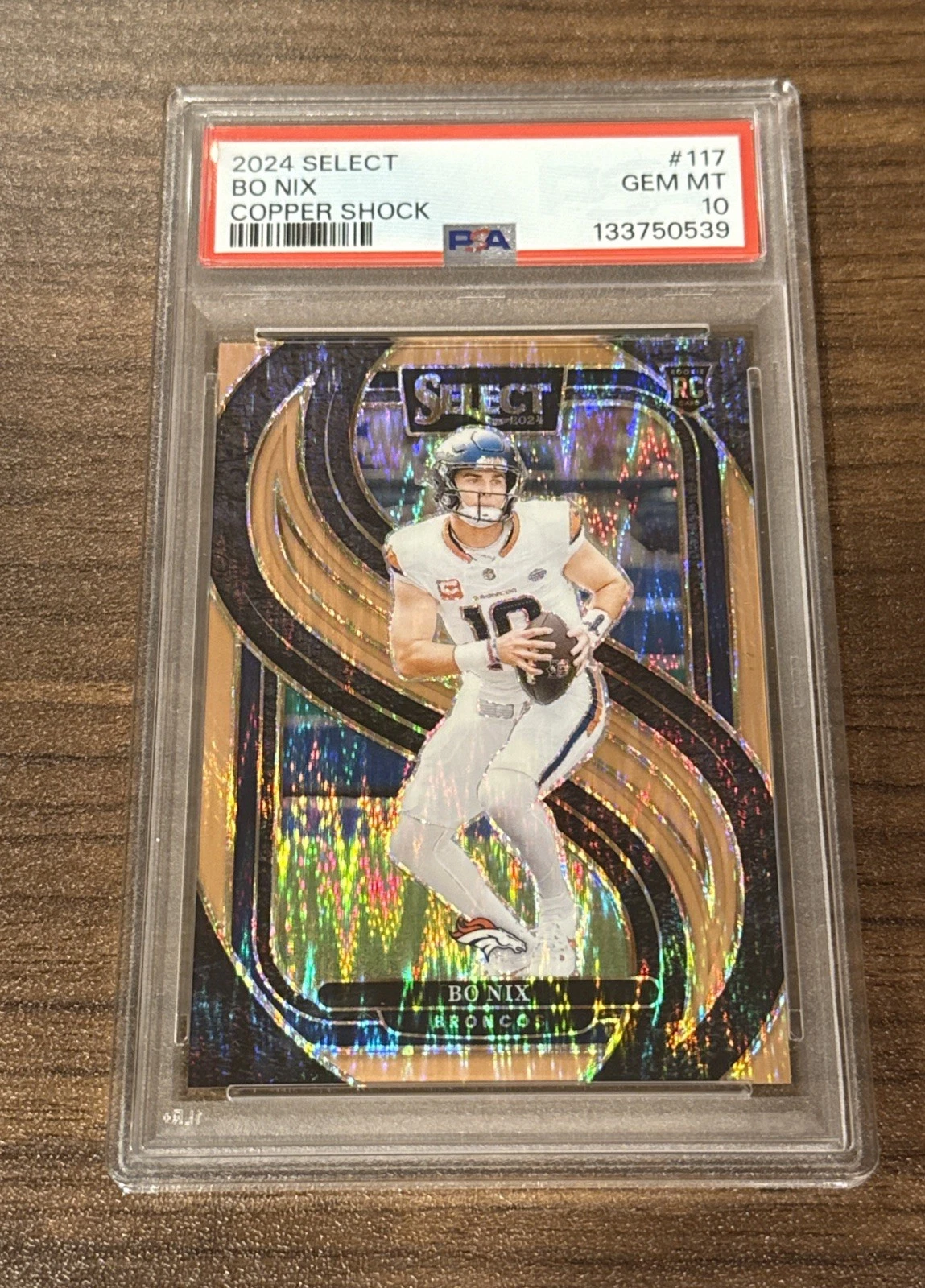 Deal for 2024 Panini Select - Premier Level Bo Nix #117 Copper Shock /299 Rookie PSA 10