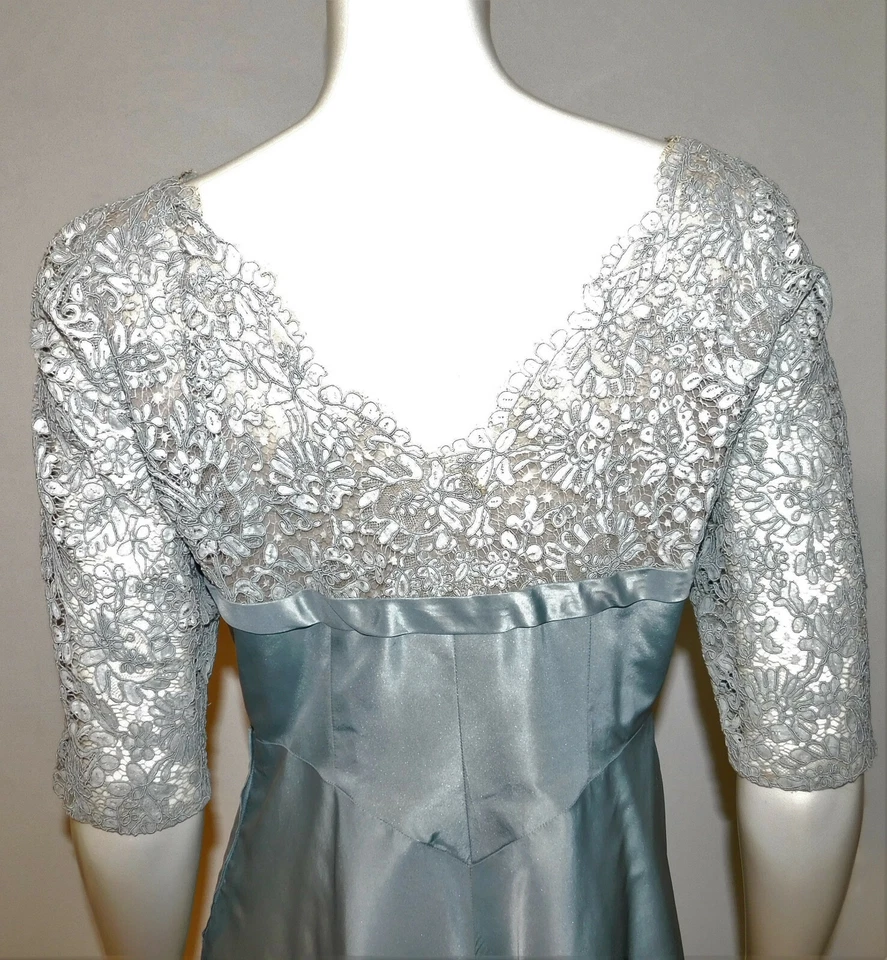 Vestido Vintage Años 50 Azul Satinado y Encaje 6 8 M Neiman Marcus Falda Completa Foto 4 de 4