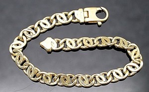 Authentic GOLD PLATED FLAT DOUBLE LINK STERLING SILVER BRACELET 8.75'' ITALY