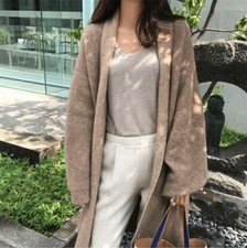Womens Knitted Cardigan Coats Outwear Warm Long Coat Cashmere Wool Blend Sweater