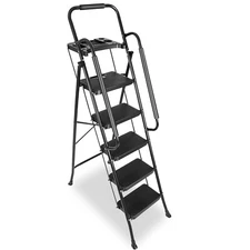 5 Step Non-Slip Stool Ladder 330 lbs with Handrails folding Tool Tray Platform