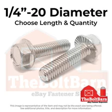 1/4"-20 Stainless Serrated Hex Flange Bolts (Choose Length & Qty)