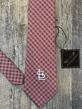 NWT Eagles Wings St. Louis Cardinals MLB Baseball Necktie Mens Gingham Plaid Red