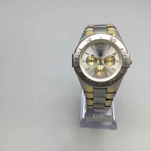 Relic Wet Watch Men 41mm Silver Gold Two Tone Day Date New Battery 7.25" - Picture 2 of 14