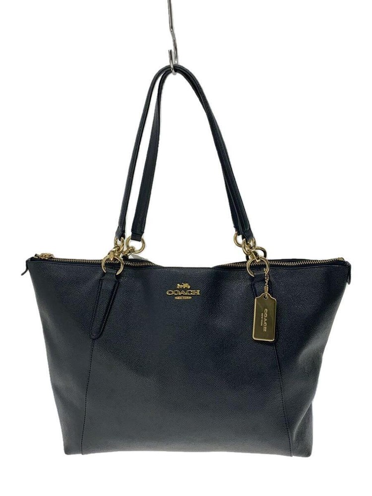 COACH Tote Bag Black Leather BLK Solid Color