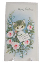 VINTAGE 50's 60's Special Someone Birthday Kitten Floral Card - NEW 