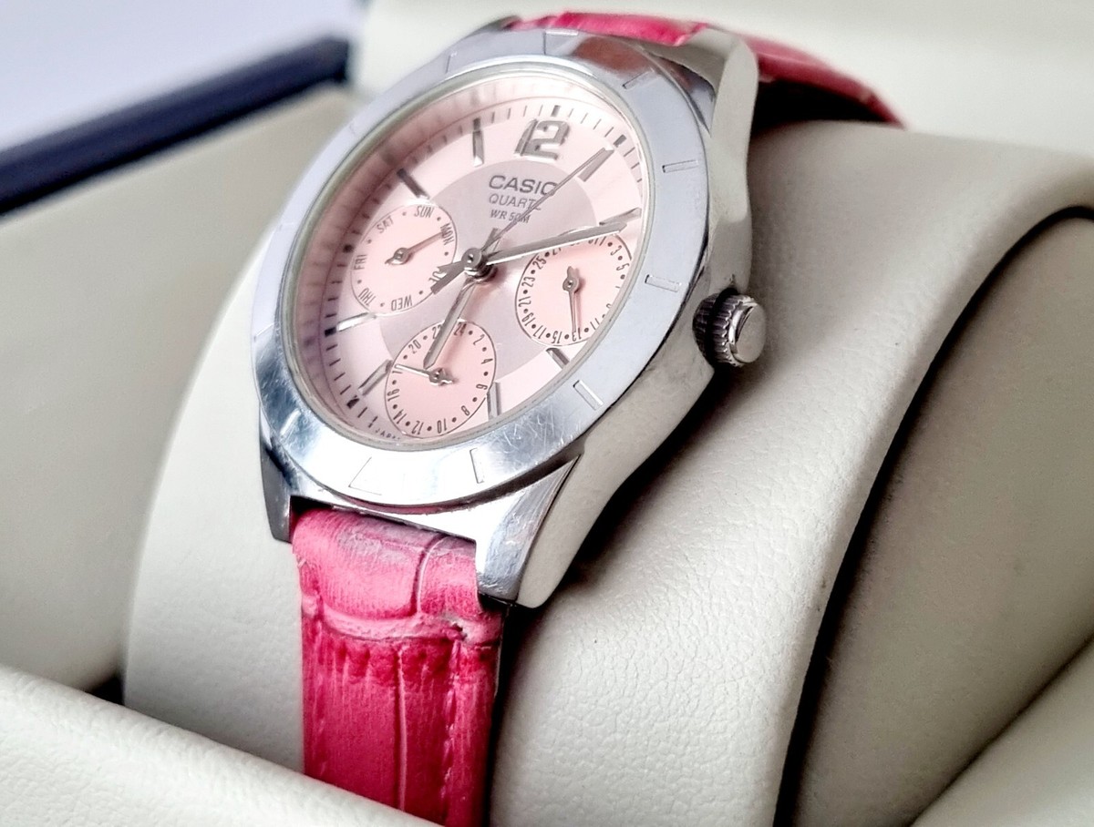 Vtg Casio‎ Quartz Watch Pink Multi Dial Stainless Steel LTP-2069 Works Casio Women main image 4