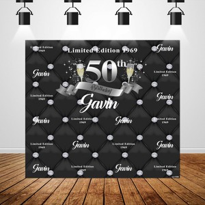 Black And Silver Step And Repeat Backdrop Custom 50th Birthday Party Photo Booth Ebay