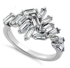Sterling Silver 925 Women's Wedding CZ Ring Cluster Baguette CZ Elegant Ring R47