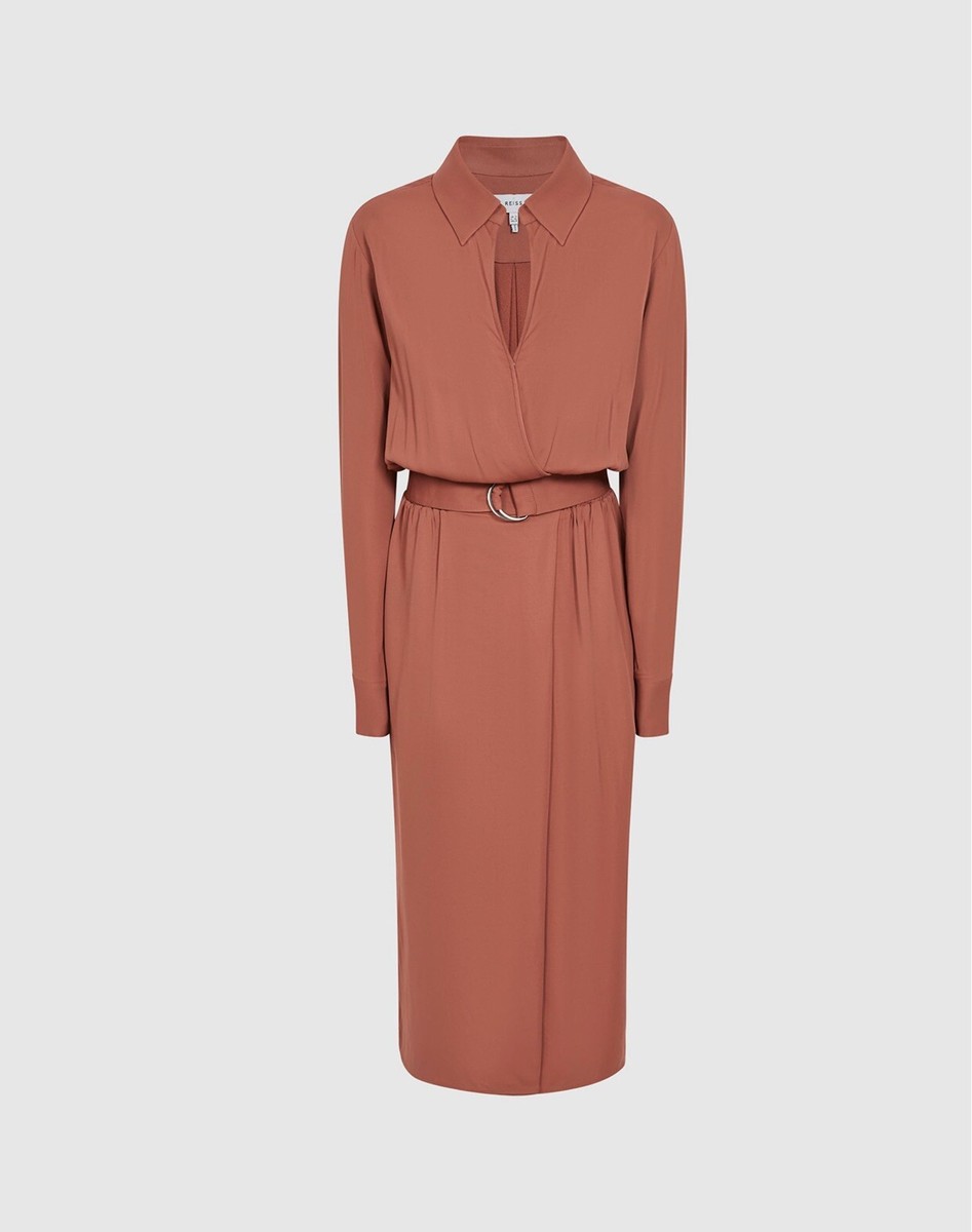 reiss brown dress EMILIE BELTED MIDI COLOR: RUST SIZE: 2 Blue Ruffle Tiered Floral infinity bridesmaid dresses 鞋码:6 28% Nylon