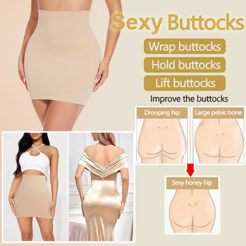 2 in 1 High Waist Shapewear Half Slip Tummy Control Skirt Body Shaper Underdress - Picture 3 of 23