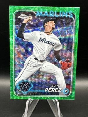 2024 Topps Chrome Eury Perez Green Wave Refractor /99 Miami Marlins