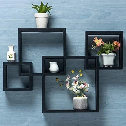 Design Wall Shelf intersecting Wooden Wall Rack Stand for Living Room Set Of 4