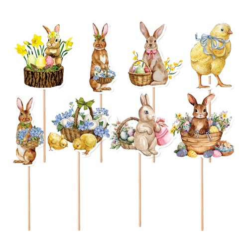 Easter Cupcake Toppers 8pcs Cartoon Paper Bunny Cupcakes Toppers Room - 第 1/11 張圖片