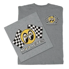 Men's Mooneyes Checkered Flag Moon Logo Gray T-Shirt Cotton TM426SG
