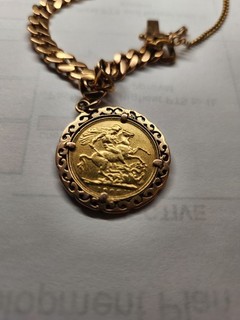 1908 King Edward Vii Gold Coin In Gold Charm Bracelet
