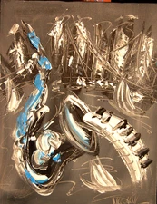 M.Kazav SAXOPHONE  MODERN PAINTING   CANVAS ORIGINAL OIL e78TT78