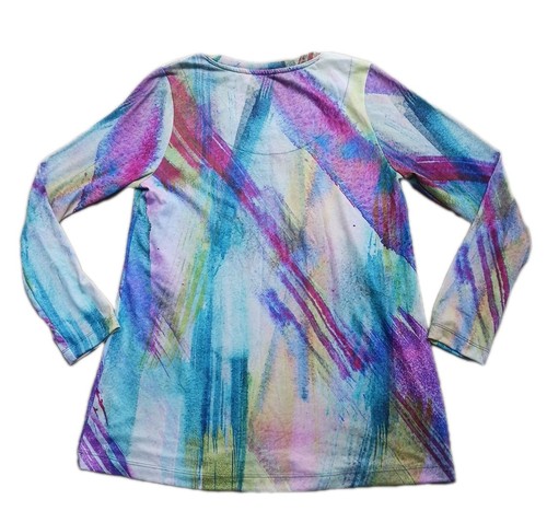Soft Surroundings Shirt Womens M Blue Purple Watercolor Dale Tunic Boxy Flowy - Picture 5 of 5