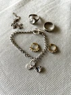LOT OF FIVE 925 STERLING SILVER VINTAGE ITEMS.BRACELET-EARRINGS-RINGS-CHAIN.