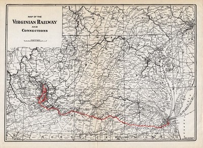 1918 Antique Virginian Railway Map Vintage Virginian Railroad Map 2458