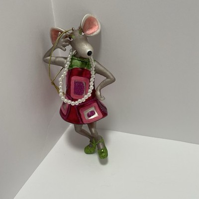 Erich Krause Dancing Mouse Faux Pearl Glass Christmas Ornament Vintage Cute