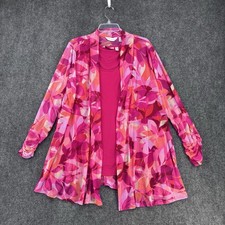 Susan Graver Pink Floral Liquid Knit Mesh Cardigan Set Women s 1XP Resortwear