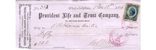 Provident Life & Trust Check 1876 PA Philadelphia Banking History Document