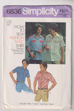 6836 SIMPLICITY c.1975 - SHIRT - MENS Sz L 42/44" Chest