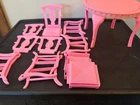 Vintage Barbie Dining Table & Chair Set Pink Plastic Dollhouse Furniture Lot