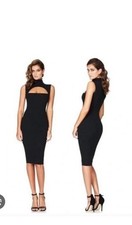 NWT Nookie Manhattan Midi Dress SZ XS $219 MSRP Peek A Boo Bust Mock Neck Sheath