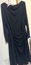 CIDER Black Ruched Scoop Neck Long Sleeve Midi Dress Stretch 1XL
