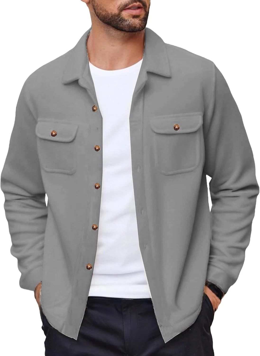 Coofandy Jacket Modern Solid Mens Polar Fleece Shacket Long Sleeve Casual Button