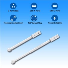 180  Rotating Outlet Extender with Usb-c Usb-a 2 Ac Ports Power Adapter Plug