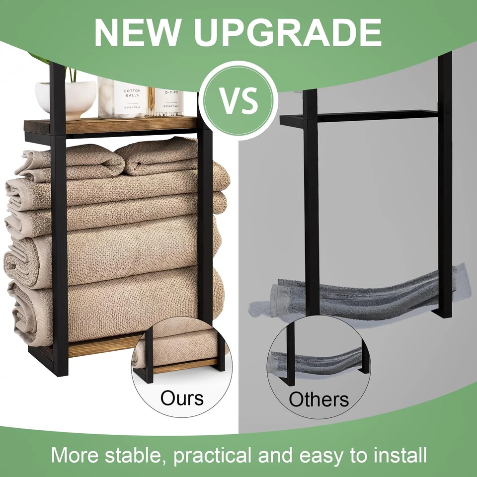 Handtuchhalter Rack Badezimmer Handtuchregal Wandregal Finish Ständer Schwarz - Bild 3 von 4