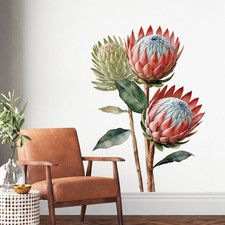 Large Pink Blue Floral Wall Decals Peel and Stick Vintage Big Flower Wall Sti...