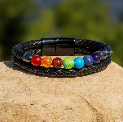 7 Chakra Men Bracelet Rainbow Stone Protection Talisman Jewelry Energy Balance