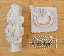 Beautiful 4 Pcs Baptism Candle Set White Baptism Set, Baptism Candle Set