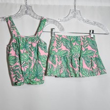 Tommy Bahama Girls Size XS/4 2-Piece Green Pink Tropical Skirt  Tank Set Summer