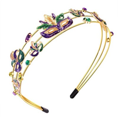 Mardi Gras Headband for Women - Enamel Mask, Jeweled Rhinestone, Mardi Gras O...