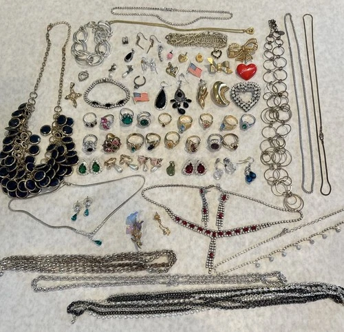 69 Pc Vintage Costume Jewelry Lot - Rings, Necklaces, Bracelets, Pins, Pearls